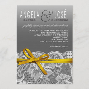 Invitation Bows ruban et Mariage en dentelle   jaune gris