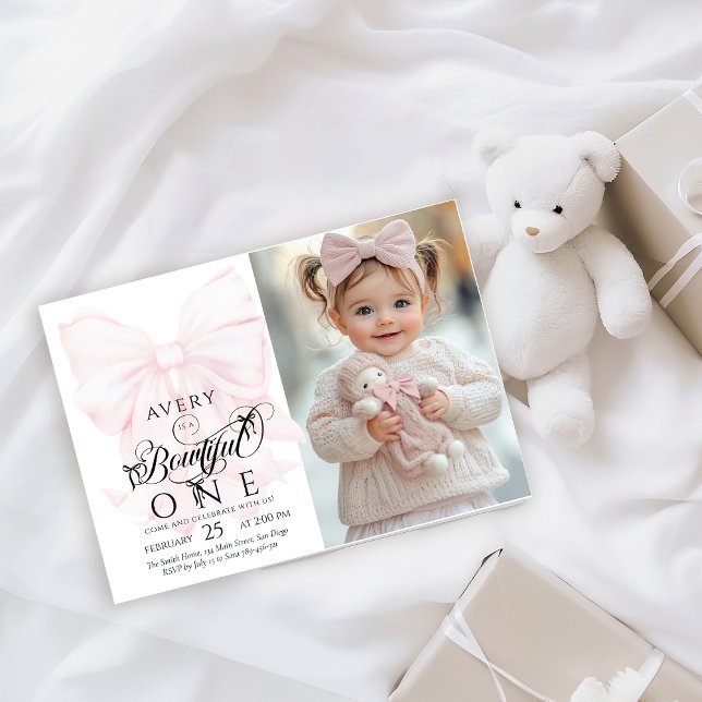 Invitation Bowtiful One 1st Birthday Bow Girls Photo (Créateur téléchargé)