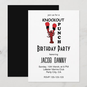 Invitation Boxe de homard Knockout Punch fête d'anniversaire