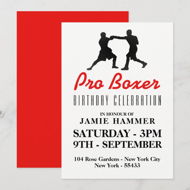 Invitation Boxe Silhouette fête d'anniversaire (Devant / Derrière)