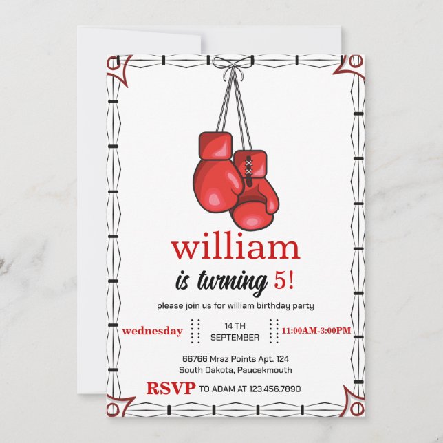 Invitation boxe sportive 5e 6e 7e 8e 9e 10e (Devant)