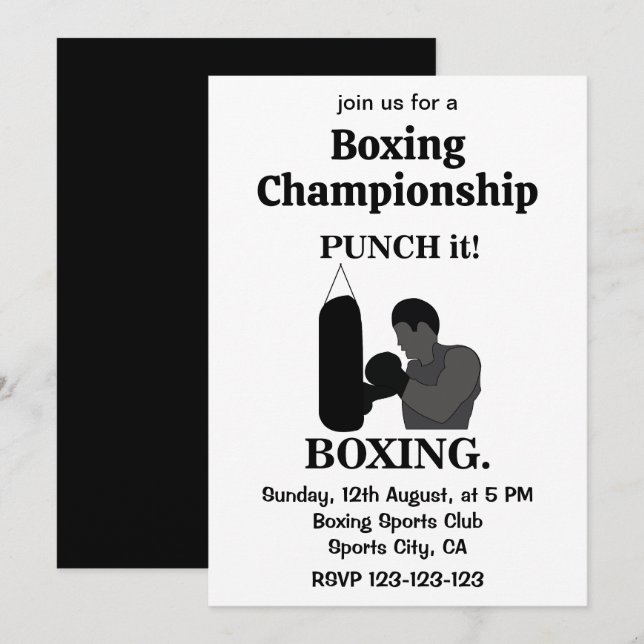 Invitation Boxing Sport Punch It Boxing Sports (Devant / Derrière)