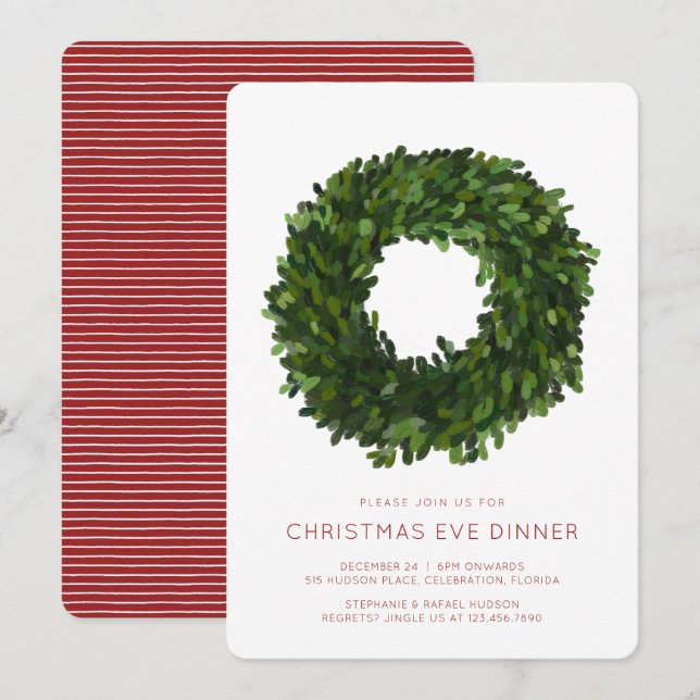 Invitation Boxwood Wreath Fête de Noël (Devant / Derrière)