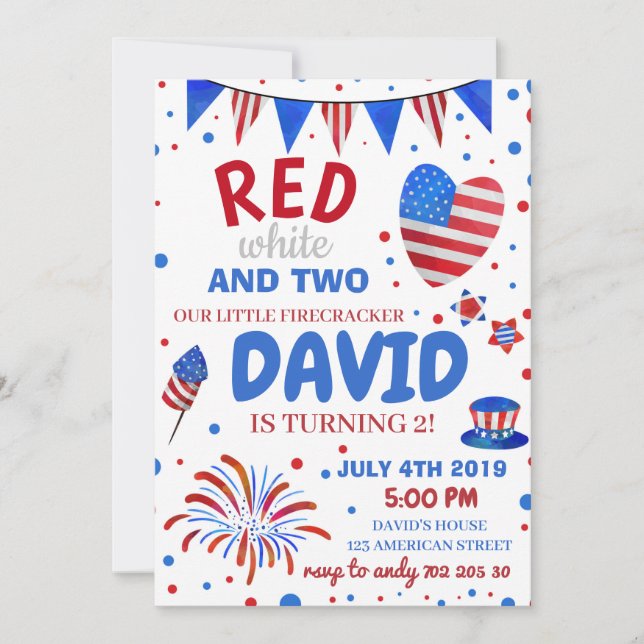 Invitation Boy 2e anniversaire 4 juillet États-Unis (Devant)