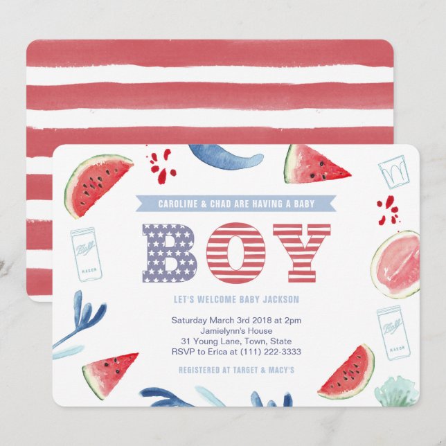 Invitation Boy America Jack et Jill Baby shower (Devant / Derrière)