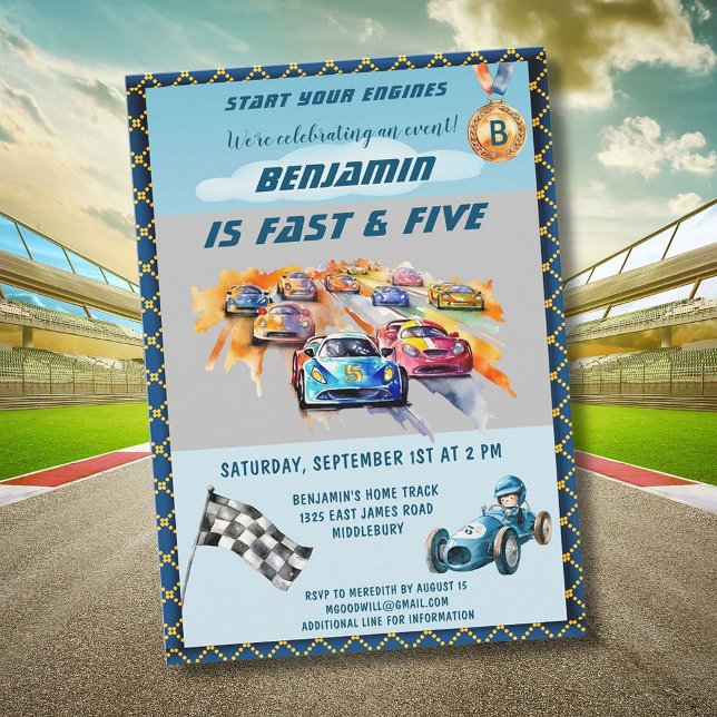 Invitation Boy Auto Voiture Racing Thème 5ème Anniversaire (Créateur téléchargé)