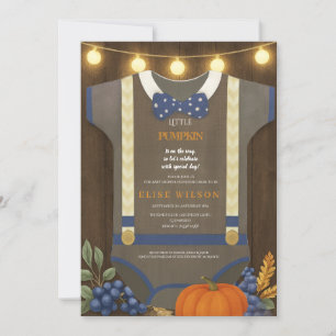 Invitation Boy baby shower autum chute bleu burlap bodysuit