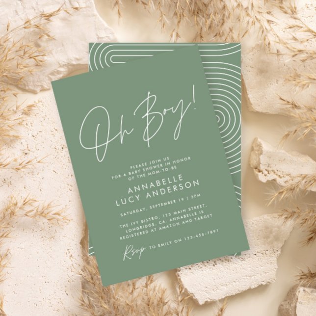 Invitation Boy baby shower script moderne sauge vert élégant (Créateur téléchargé)