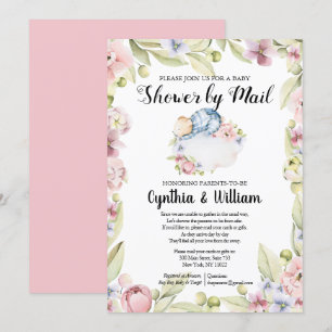 Invitation Boy Bear Elegant Floral Greenery Douche par Mail