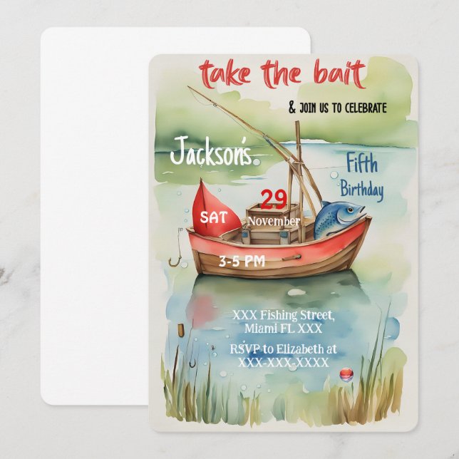 Invitation Boy Birthday Fishing (Devant / Derrière)