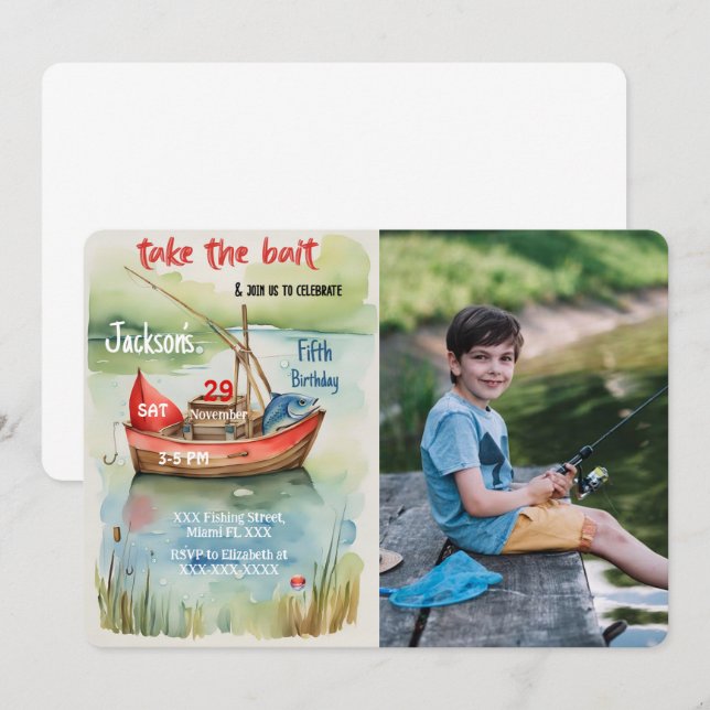 Invitation Boy Birthday Fishing Photo (Devant / Derrière)