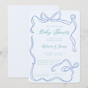 Invitation Boy Blue Bow Funky Baby shower dessiné main