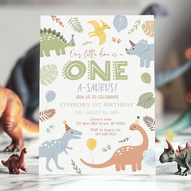 Invitation Boy Blue Dinosaur 1er anniversaire (Créateur téléchargé)