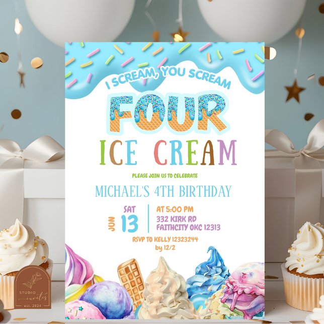Invitation Boy Blue Drip Je crie Quatre glaces 4e anniversair (Créateur téléchargé)