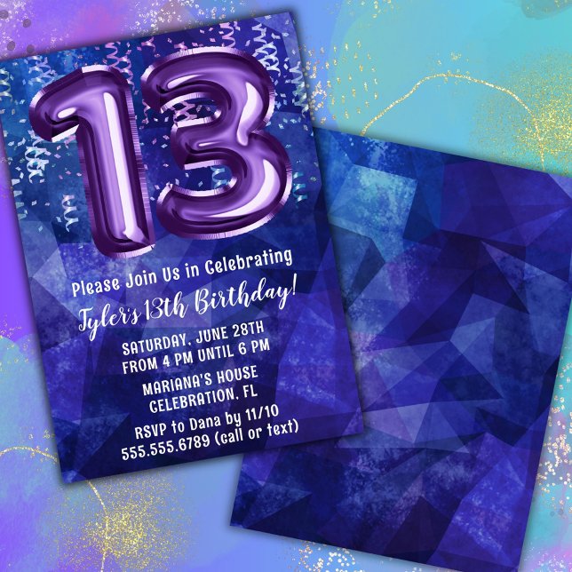 Invitation Boy Blue Purple 13e anniversaire (Créateur téléchargé)