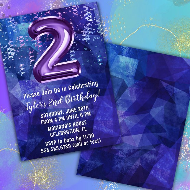 Invitation Boy Blue Purple 2e anniversaire (Créateur téléchargé)