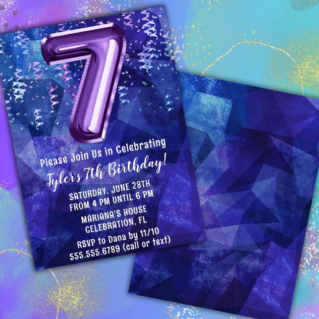 Invitation Boy Blue Purple 7e anniversaire (Créateur téléchargé)