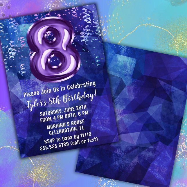 Invitation Boy Blue Purple 8e anniversaire (Créateur téléchargé)