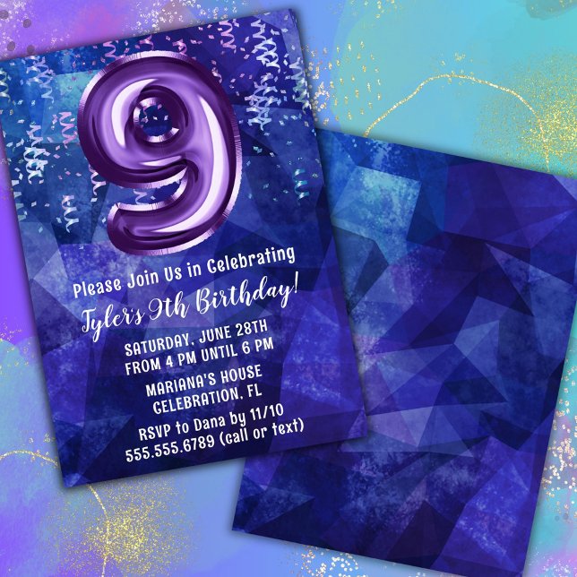 Invitation Boy Blue Purple 9e anniversaire (Créateur téléchargé)