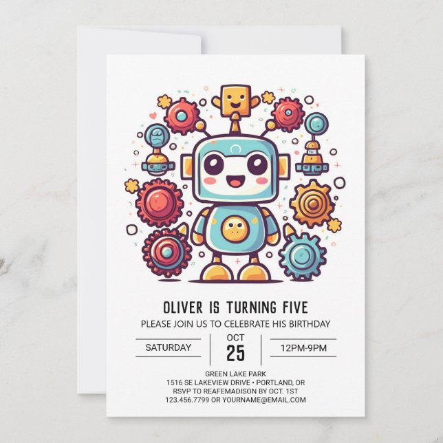 Invitation Boy Boho Antique Robot Anniversaire (Devant)