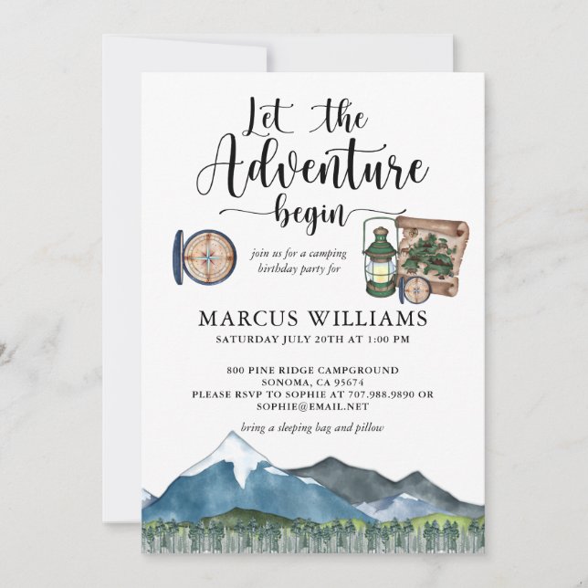 Invitation Boy Boy Birthday Party Camping Out Invitatiatiatia (Devant)