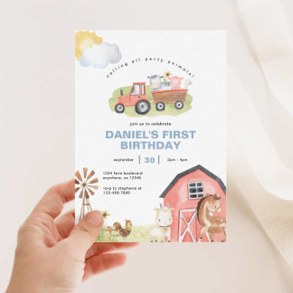 Invitation Boy Farm Animals Barnyard fête d'anniversaire