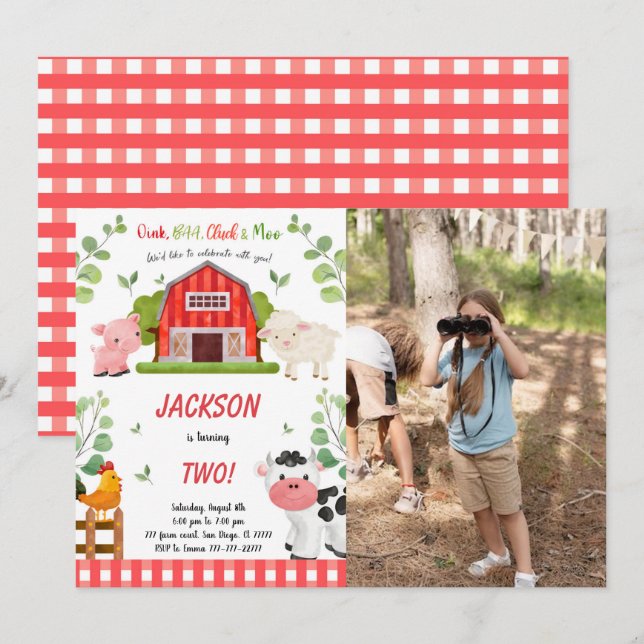 Invitation Boy Farm Birthday Party Photo (Devant / Derrière)