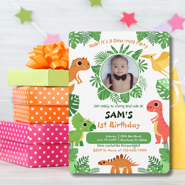 Invitation Boy First Birthday Photo Dinosaur jolie couleur (Créateur téléchargé)