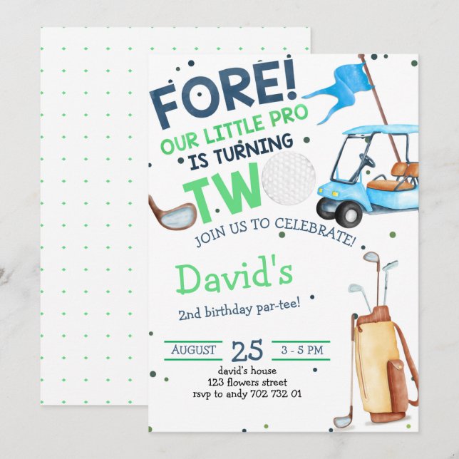 Invitation Boy Golf Par tee 2e anniversaire (Devant / Derrière)