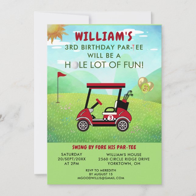 Invitation Boy Golf Thème 3ème anniversaire Par Tee (Devant)