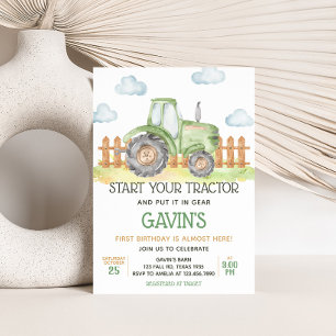 Invitation Boy Green Tractor ferme fête d'anniversaire