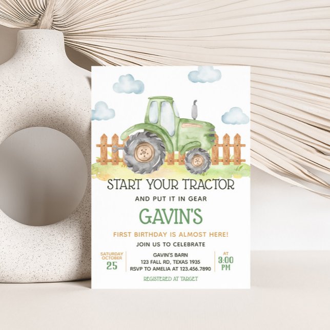 Invitation Boy Green Tractor ferme fête d'anniversaire (Green Tractor Birthday Party Invitation)