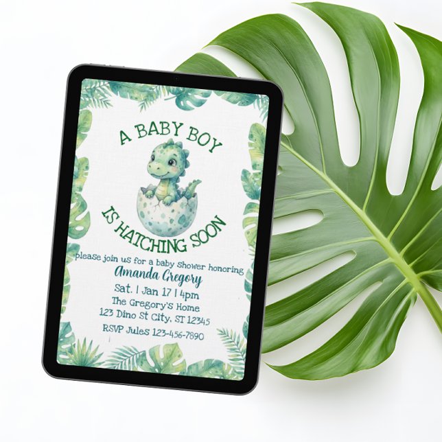 Invitation Boy Hatching Soon, Green Dino Baby Shower (Créateur téléchargé)