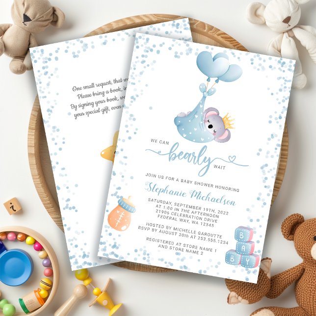 Invitation Boy Koala Bearly Wait Book Demande de Baby shower (Boy Koala Bearly Wait Book Request Baby Shower Invitation)
