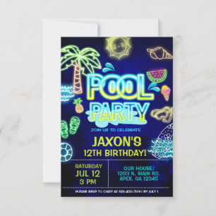 Invitation Boy Pool Anniversaire Bash, fête de la piscine éti