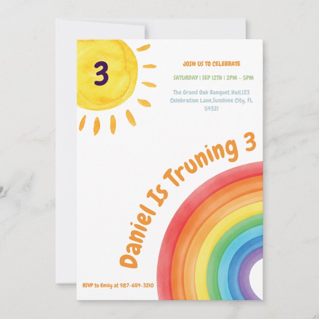 Invitation Boy Rainbow 3rd Birthday, Boy Birthday Party (Devant)