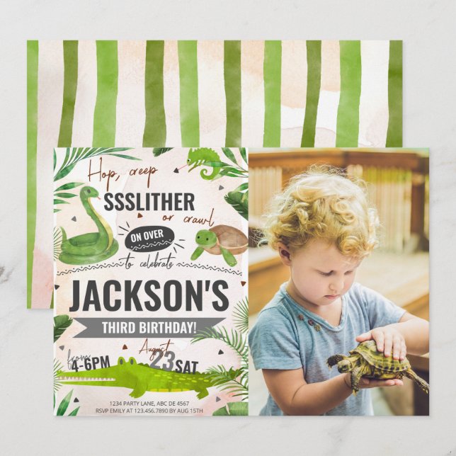 Invitation Boy Reptile Anniversaire Photo (Devant / Derrière)
