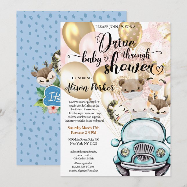 Invitation Boy Safari Animaux Jungle Drive par Baby shower In (Devant / Derrière)