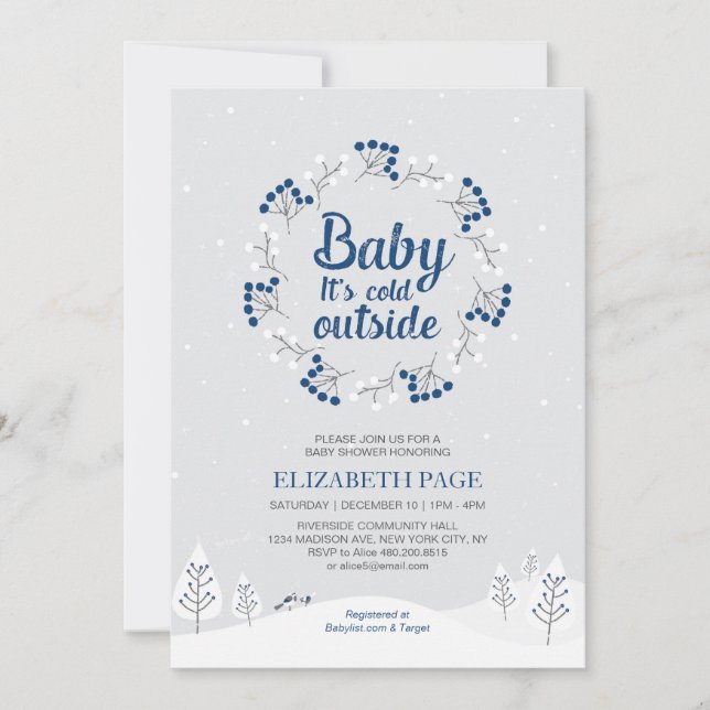 Invitation Boy Winter Wonderland Baby shower, Navy Blue (Devant)