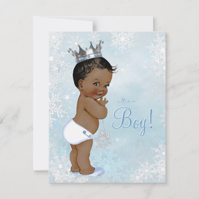 Invitation Boy Winter Wonderland Snowflake Baby shower ethniq (Devant)