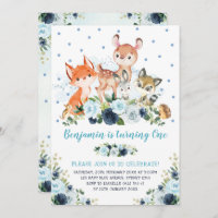 Boy Woodland Forest Navy Blue Floral 1er anniversa