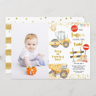Invitation Boy Yellow Construction Camions Anniversaire avec 
