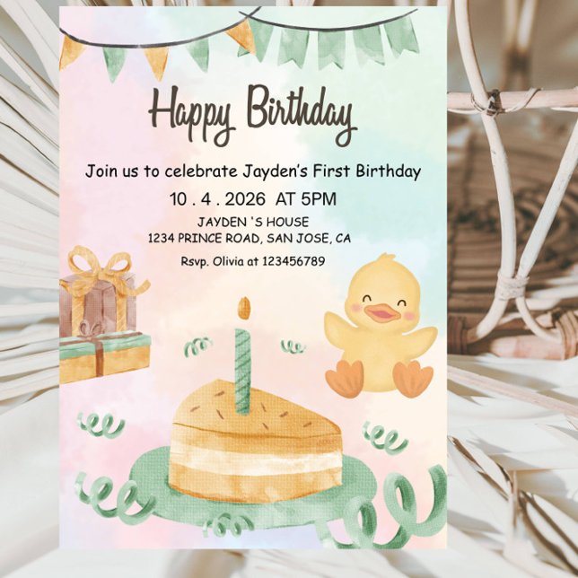 Invitation Boys 1st Birthday-Cute Modern Blue First Birthday (Créateur téléchargé)