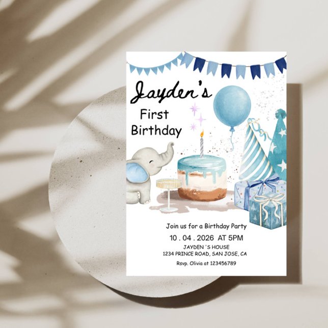 Invitation Boys 1st Birthday-Cute Modern Blue First Birthday (Créateur téléchargé)
