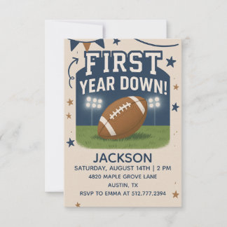 Invitation Boy's 1st Birthday First Year Down -Blue Football 