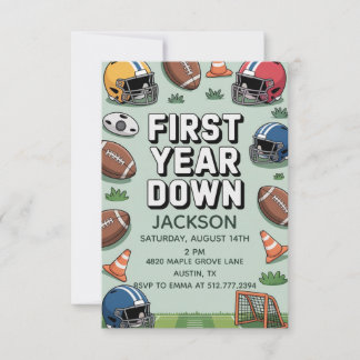 Invitation Boy's 1st Birthday First Year Down - Football 