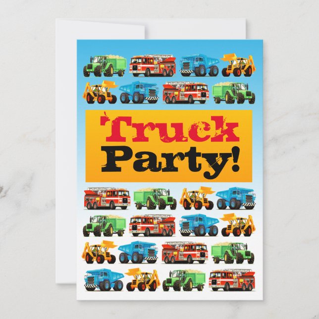 Invitation Boys 3Birthday Construction Truck Party (Devant)
