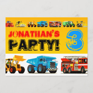 Invitation Boys 3Birthday Construction Truck Party
