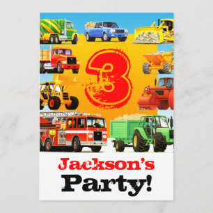 Invitation Boys 3Birthday Construction Truck Party
