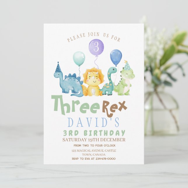 Invitation Boys 3ème Dino fête d'anniversaire (Debout devant)